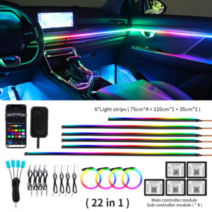 Hidden LED Streamer 18-in-1 Dynamic Car Ambient Light, RGB Phantom Color 256-Color Automotive Ambient Light
