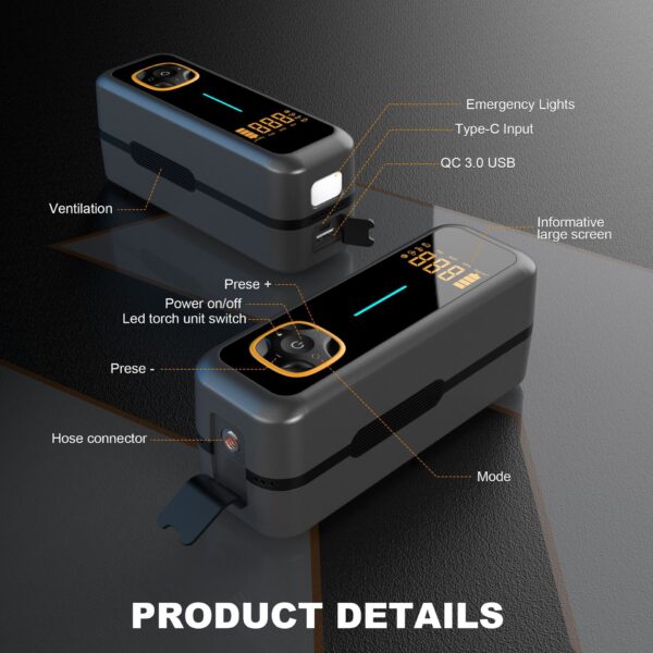 Digital Display Car Air Pump, High-Temperature Resistant, Compact, Mini, Portable, Wireless Tire Inflator