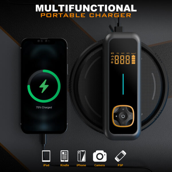 Digital Display Car Air Pump, High-Temperature Resistant, Compact, Mini, Portable, Wireless Tire Inflator - Image 3